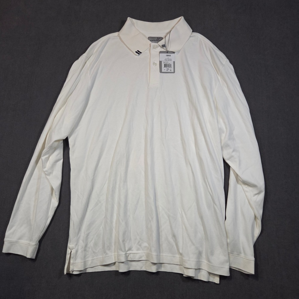 Ashworth Polo Shirt Mens Large L White EZ-TECH Long Sleeve Midvale Logo AM1140L